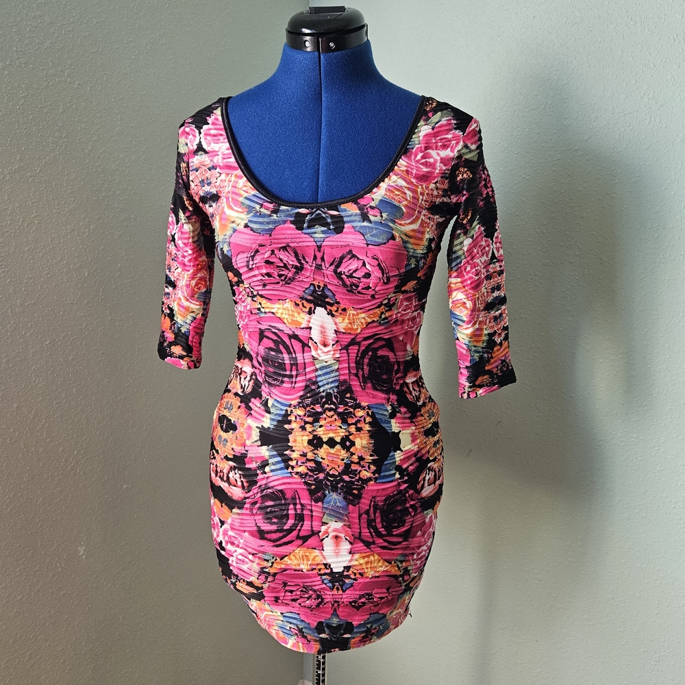 B Darlin Black and Pink Floral Half Sleeve Dress